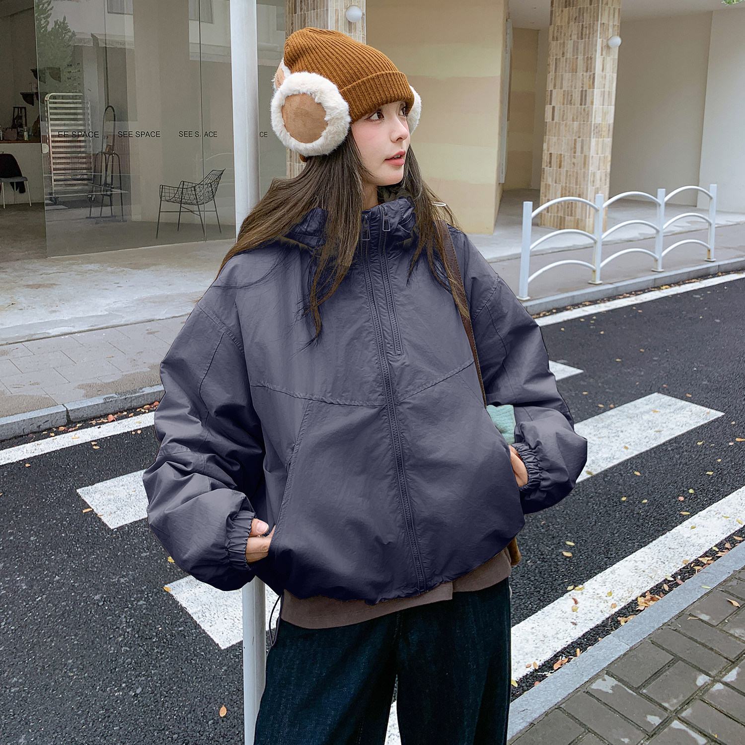 黑色连帽工装90白鸭绒羽绒服女冬季2025新款短款小个子派克服,女装羽绒服,2B154