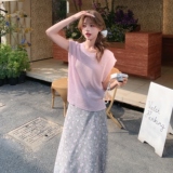 韩系时尚度假风绝美针织衫套装裙女夏季2025新款碎花半身裙两件套，女装连衣裙，2C166