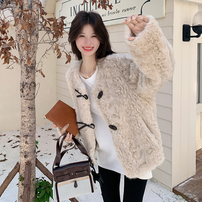 小个子高级感棉服2025秋冬季圆领毛茸茸皮毛一体加厚短款外套女,女装短外套,2C230
