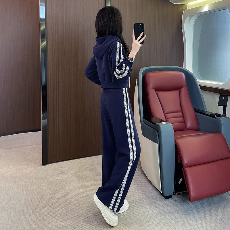 时尚潮流短款拉链卫衣阔腿裤两件套潮,女装套装/套裙,2C310