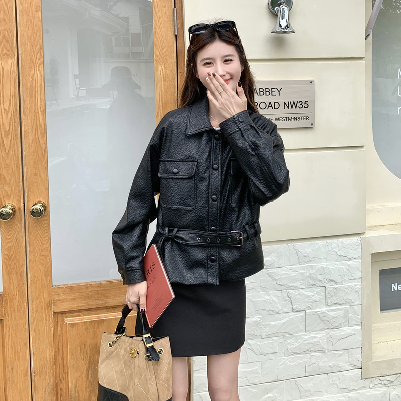 复古美式黑色机车服短外套女春秋2025超火好看高级小众皮夹克上衣,女装皮衣,2C159
