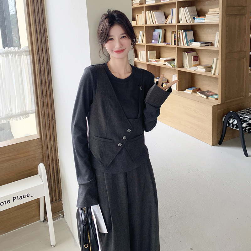 【现货】针织假两件上衣+阔腿裤两件套2C277-6622-P145-K208,女装套装/套裙,2C277