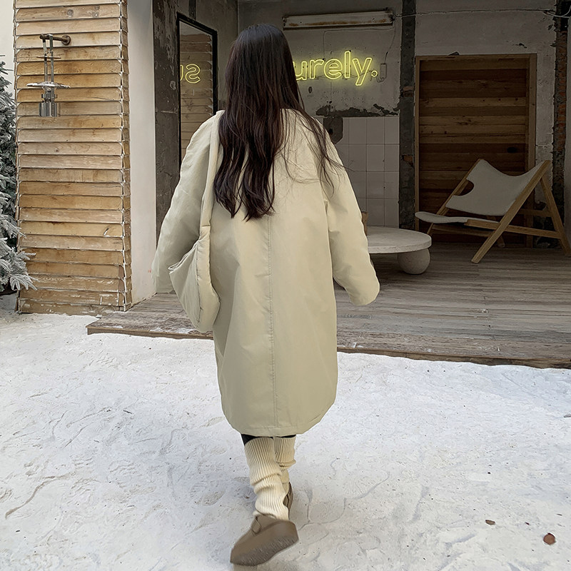 长款米色羽绒服立领休闲配包2C215-P300-K390,女装羽绒服,2C215