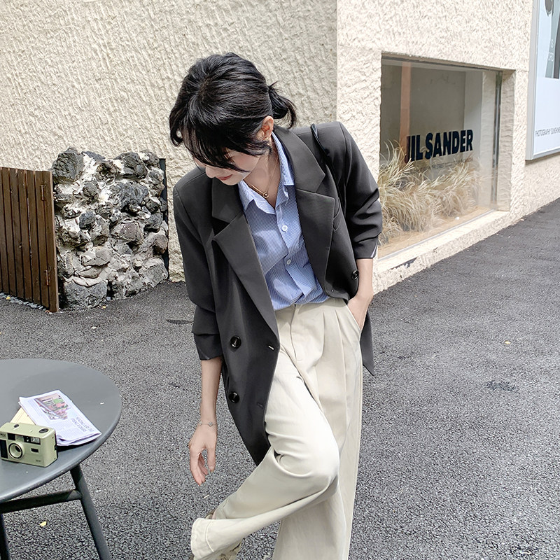 休闲宽松气质灰色西装外套女春秋2025新款小个子西服巨好看高级感,女装西装,2C092