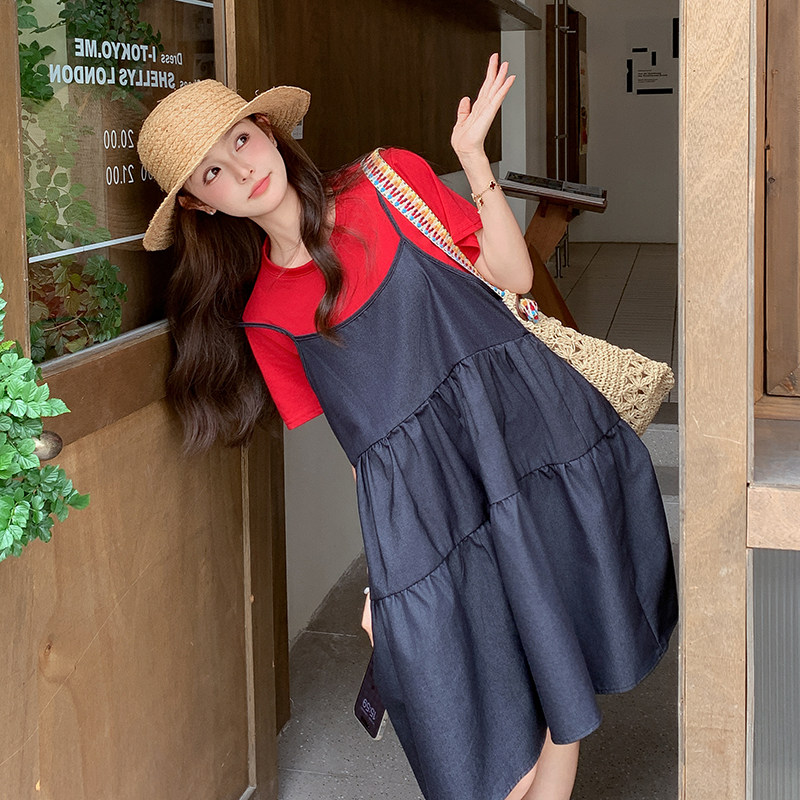 现货款号7729T恤牛仔吊带裙套装P145K218,女装套装/套裙,2D043