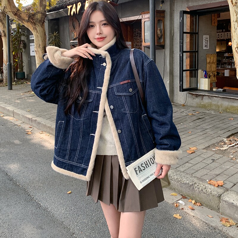 【新品】现货牛仔派克服毛毛内胆加厚外套8653款P185控268,女装皮草,2C139