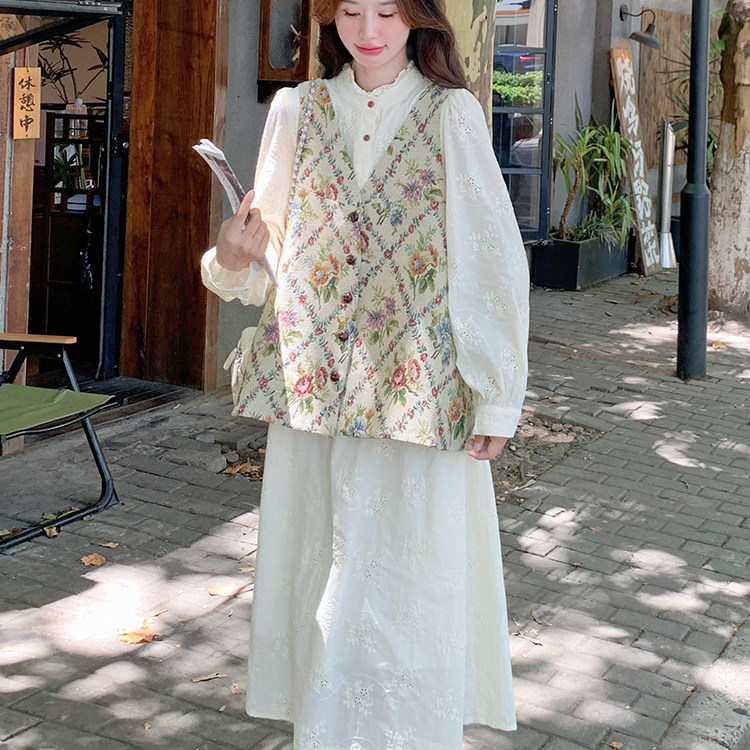 档口现货主推玫瑰花马甲刺绣立领连衣裙两件套2C068-602P165K238,女装套装/套裙,2C068