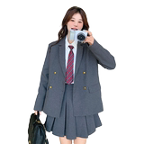 学院风穿搭灰色西装女春秋2025新款西服外套配百褶短裙，女装西装，2C196