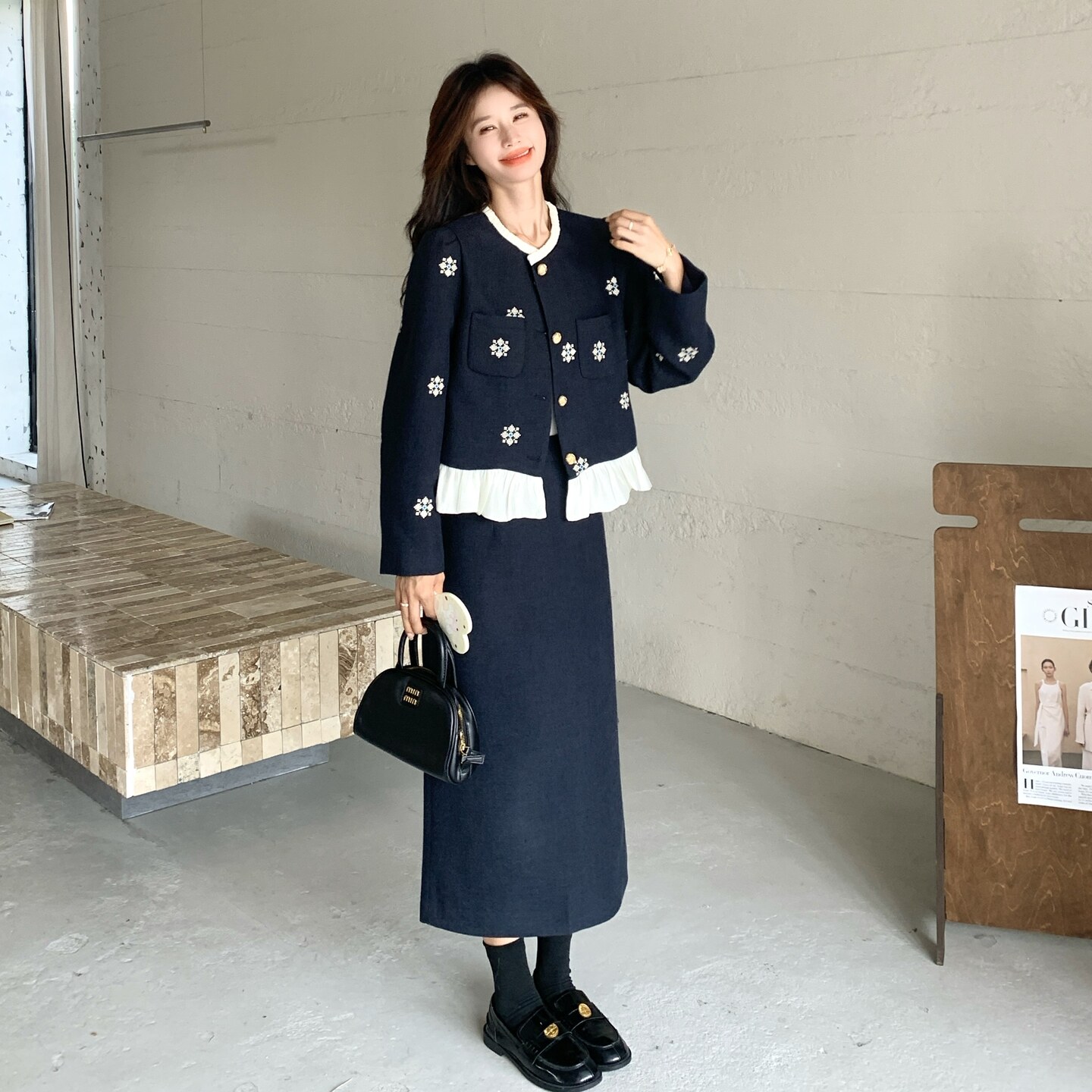 法式小香风刺绣花外套装裙女2026秋新款小个子高级感半身裙两件套图片