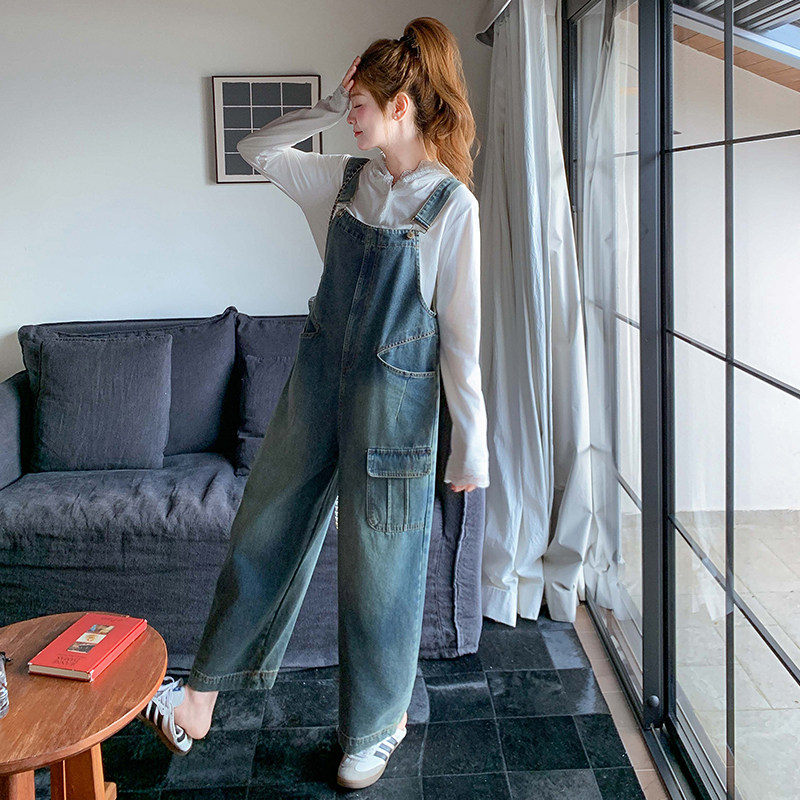韩版休闲牛仔背带裤套装女2025春秋新款韩版减龄工装连体裤两件套,女装套装/套裙,2C233