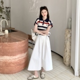 美式学院风条纹polo领上衣套装裙女2025夏季新款休闲半身裙两件套，女装套装/套裙，2C166