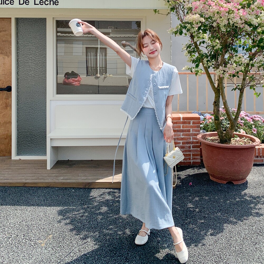 老钱风轻职风法式时尚套装夏季短袖小个子春夏吊带显瘦气质牛仔图片