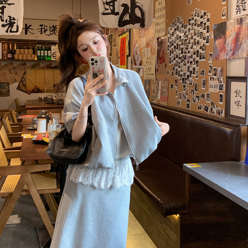 韩系穿搭一整套女2025夏季新款时尚气质短袖上衣高腰半身裙两件套,女装套装/套裙,2D109