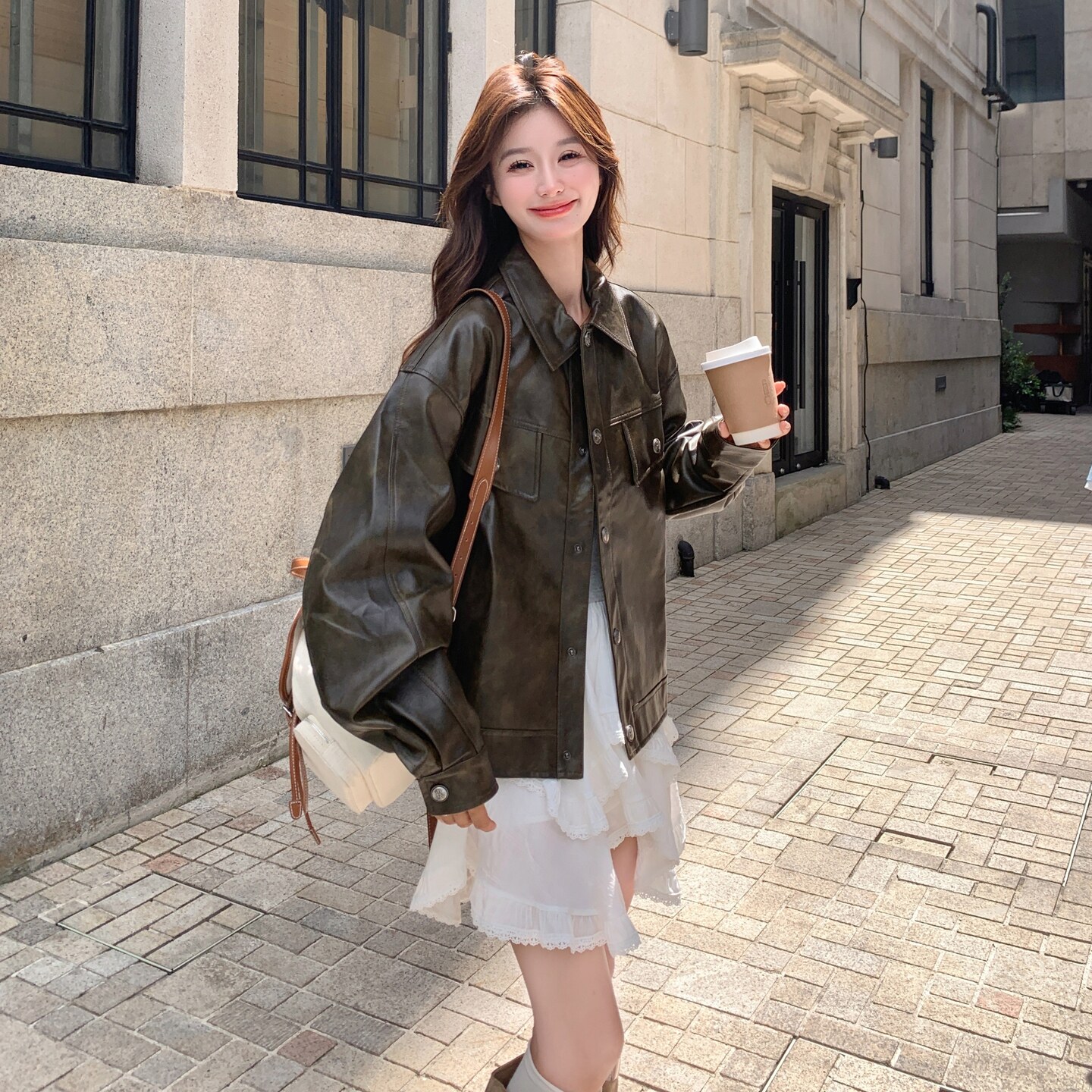 绿色复古皮衣外套女2025秋季新款韩版小个子气质高级感机车服夹克,女装皮衣,2C325