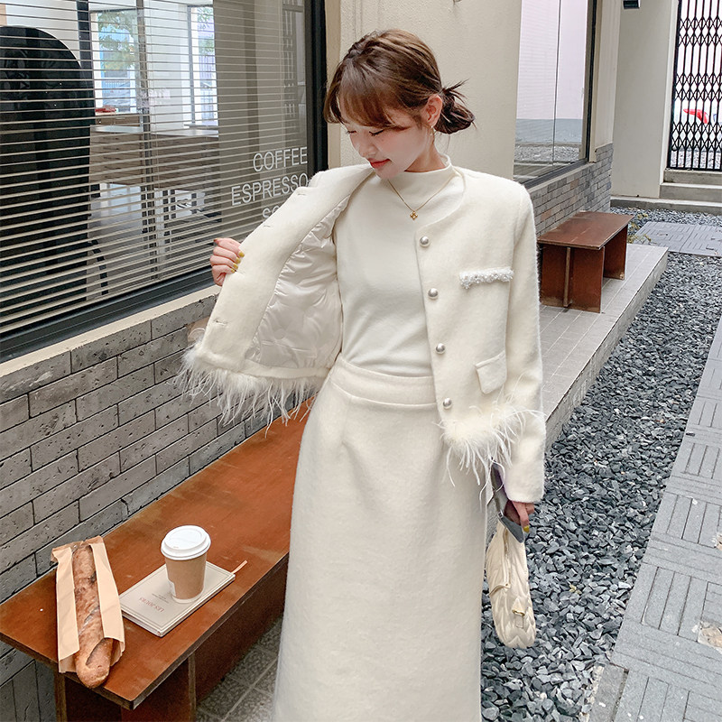 高级感小香风羽绒套装裙女2025冬季新款千金风淡人半身裙两件套潮,女装套装/套裙,2C126