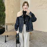 现货：2025年冬装新款牛仔拼仿貂毛外套2C135-6858P185K258，女装派克服，2C135