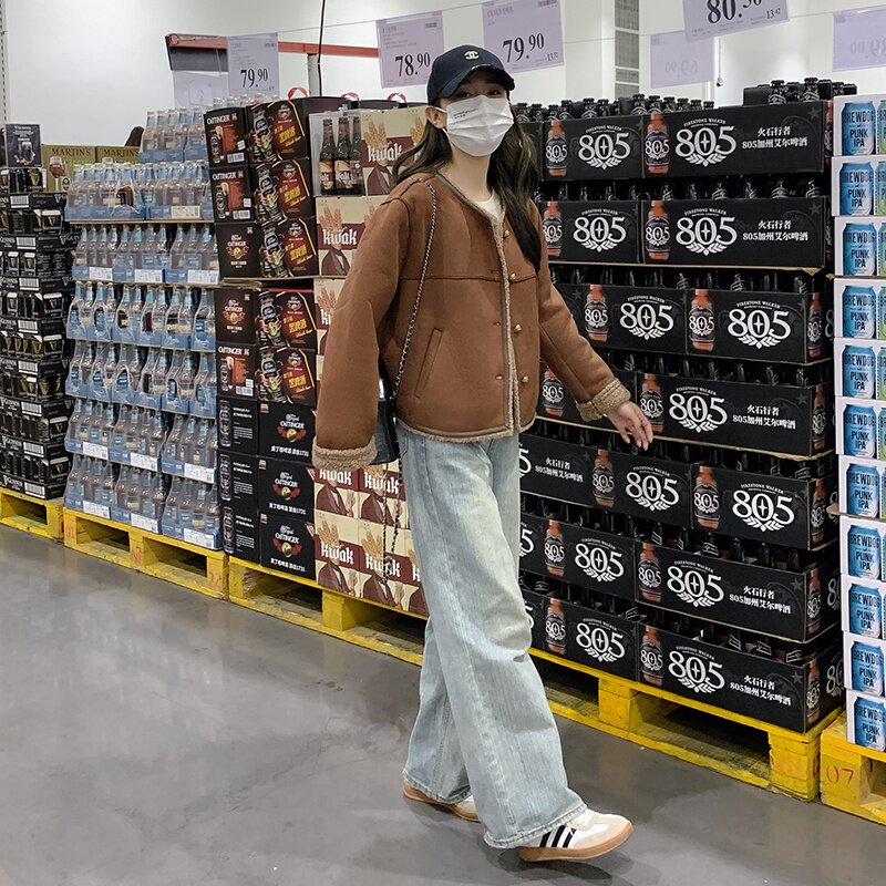 设计感高品质不掉毛麂皮绒皮毛一体短款外套C029-2353P165K228,女装皮草,2C029