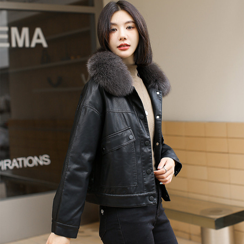 现货加绒加厚皮衣棉服可脱卸真狐狸毛领2C233-8127-P220-K319,女装皮衣,2C233