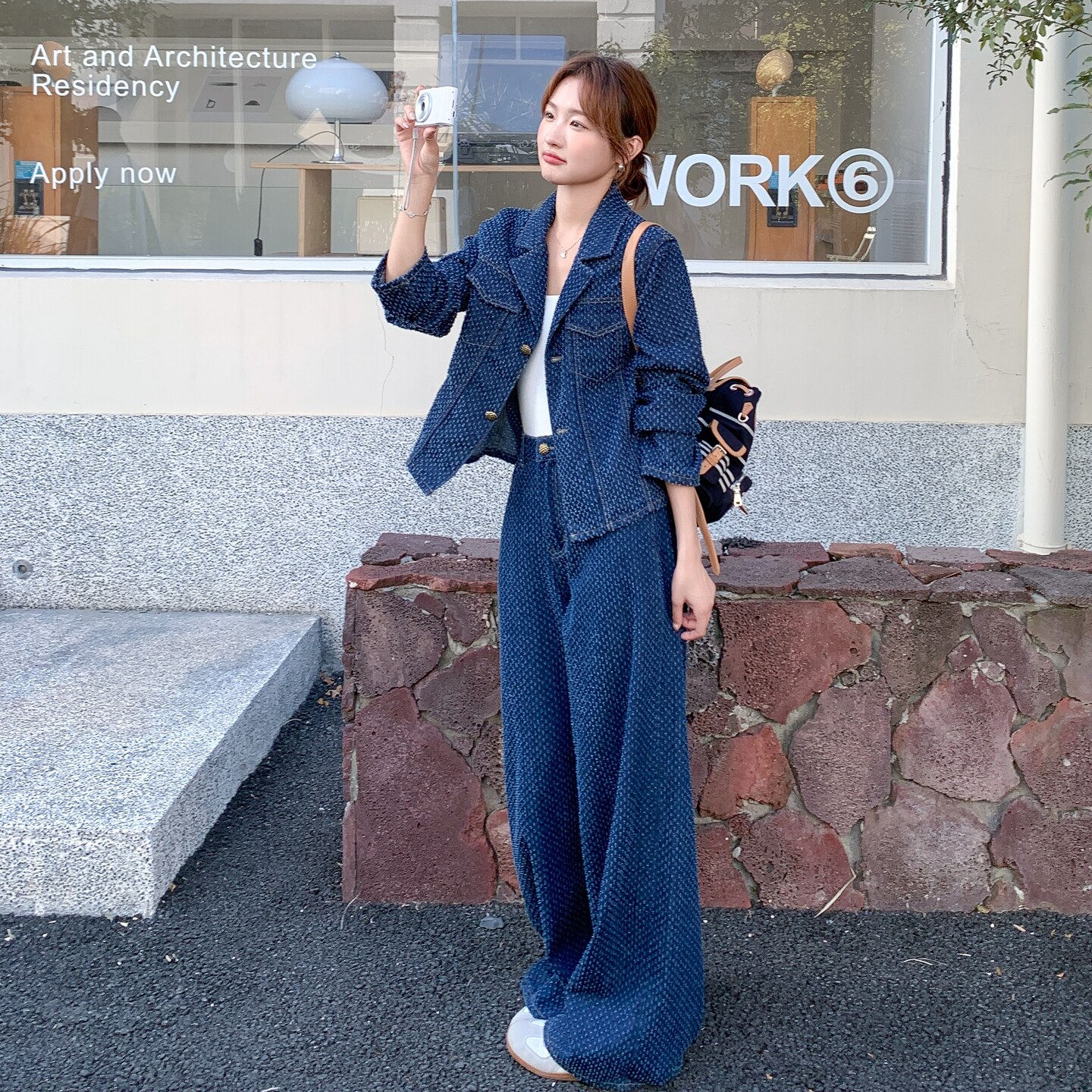 时尚穿搭慵懒风牛仔套装裤女秋季2025新款轻国风衬衫阔腿裤两件套,女装套装/套裙,2C236
