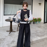 韩系气质高级感小香风套装女春季2025新款假两件上衣阔腿裤两件套，女装套装/套裙，2C225