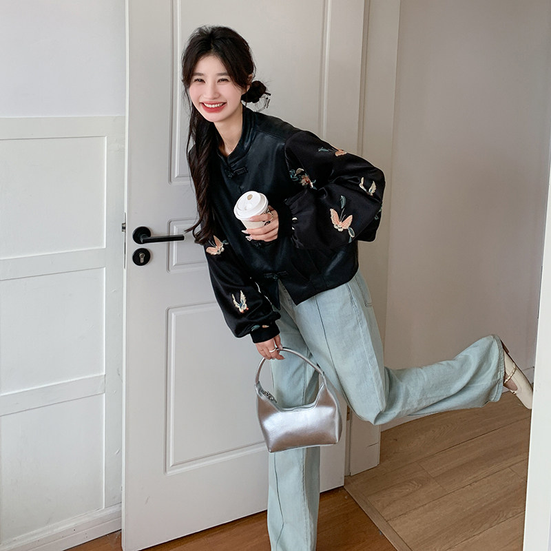 新款现货2025春季新款皮衣拼接刺绣外套098-815P150K218,女装短外套,2C098