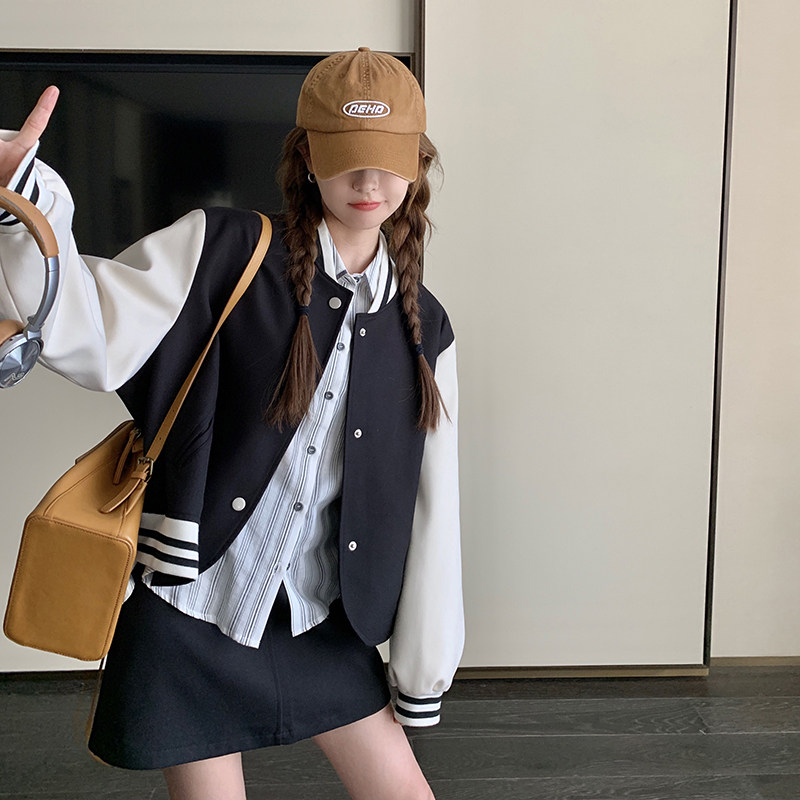 新品大货附买家秀拼色棒球服外套+半身裙裤套套196A-P165K22,女装套装/套裙,2C075