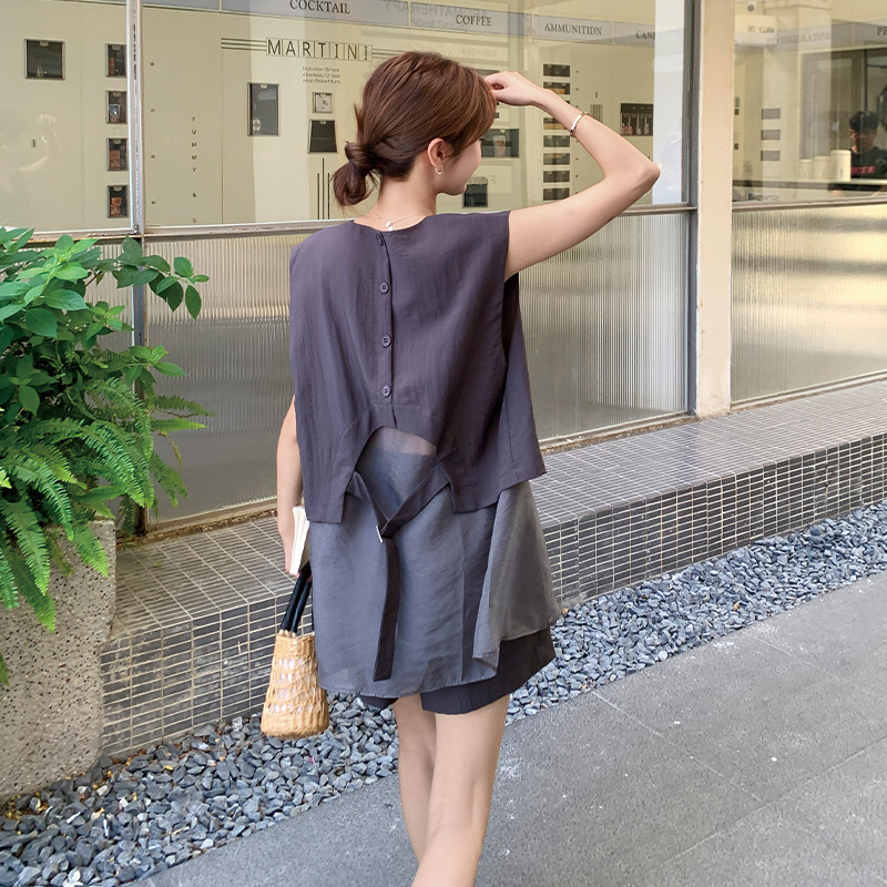 设计感小众拼接马甲高腰短裤套装女2025夏季新款时尚休闲两件套潮图片