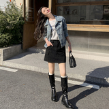 翻领牛仔外套女2025年秋季新款高级设计感小众小个子炸街短款上衣，女装短外套，2C215