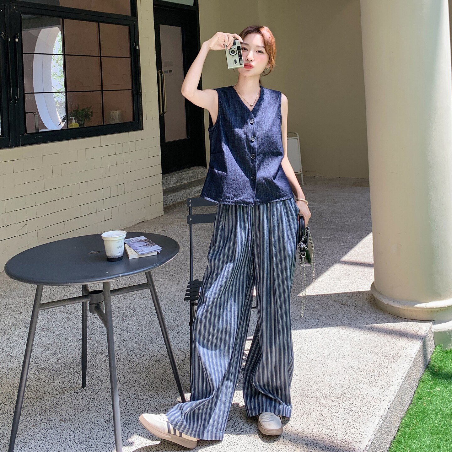 INS风轻熟风休闲复古时尚休闲风时尚套装印花夏季短袖牛仔直筒,女装套装/套裙,2C277