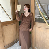 时尚套装女镂空针织衫吊带连衣裙春秋装搭配罩衫两件套装裙，女装连衣裙，2C166