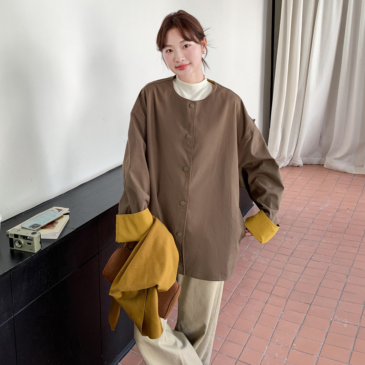 高端欧货慵懒风披肩风衣女2025年秋季新款显瘦百搭休闲中长款外套,女装风衣,2C166