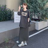高级小众休闲穿搭灰色卫衣套装女初春秋超火好看直筒半身裙两件套，女装套装/套裙，2C203