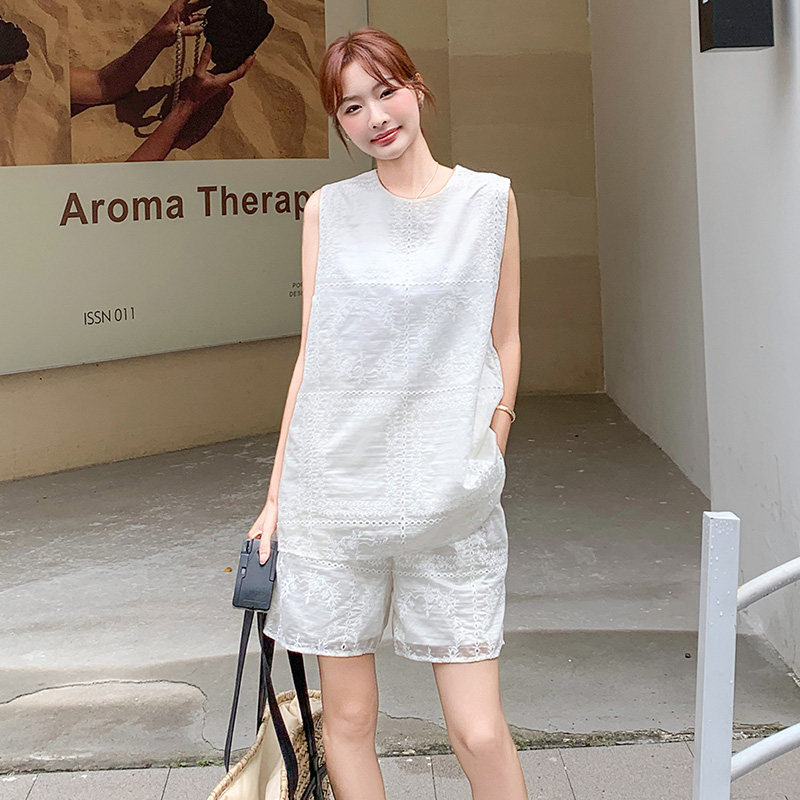 现货法式钩花镂空衬衫+短裤两件套2C139-8528-P135-K198,女装套装/套裙,2C139