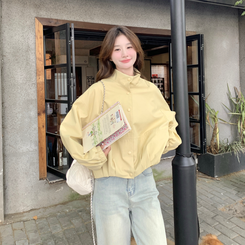 ｛数据超好｝现货春秋新款奶黄色短外套休闲时尚上衣外套,女装短外套,2D146