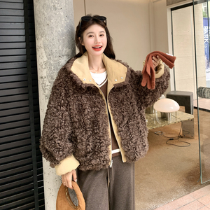 现货：冬季新款时尚保暖设计感两面穿加绒加厚毛毛领派克服外套图片