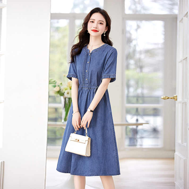牛仔连衣裙女夏2025年新款休闲短袖薄棉裙子，女装连衣裙，新感觉,女装连衣裙,新感觉