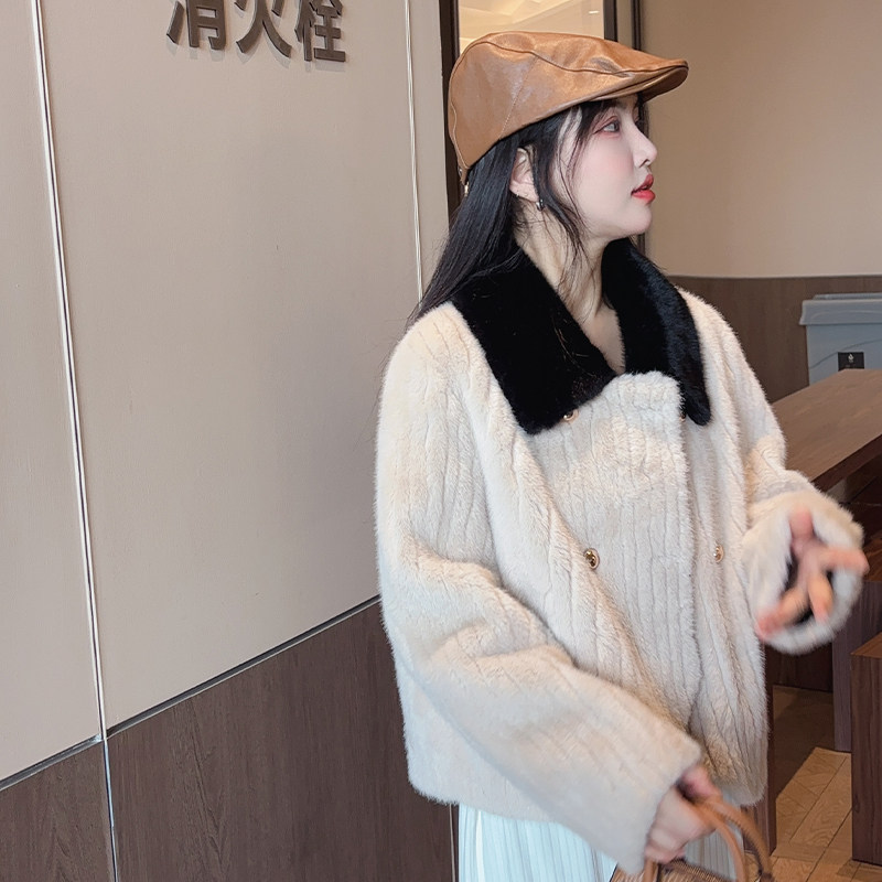 2024撞色仿水貂毛皮毛一体环保毛严格不要低价竞争,女装皮草,2C091