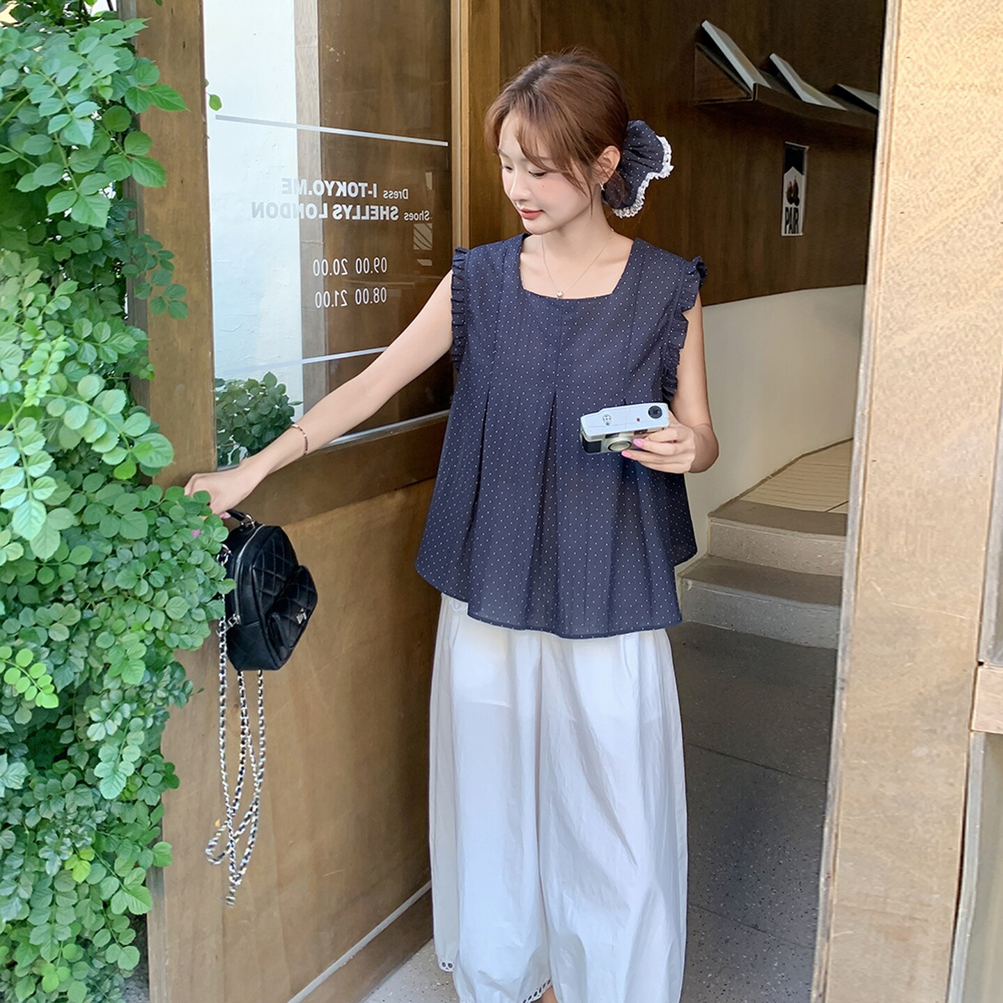 日系甜美波点娃娃衫阔腿裤两件套女2025夏季新款小个子休闲套装潮,女装套装/套裙,2C203