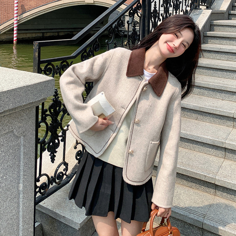【现货】羊毛拼色双面呢羊绒大衣毛呢外套女短款P240K328,女装毛呢外套,2C320