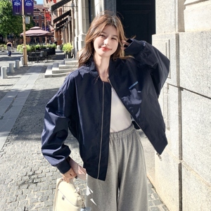 美式复古棒球服女2025秋季新款小个子超好看百搭字母刺绣夹克上衣图片