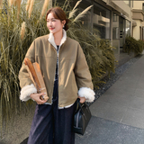 短款派克服女冬季新款韩版休闲时尚拉链仿羊羔毛内里加厚外套夹克，女装派克服，2C159