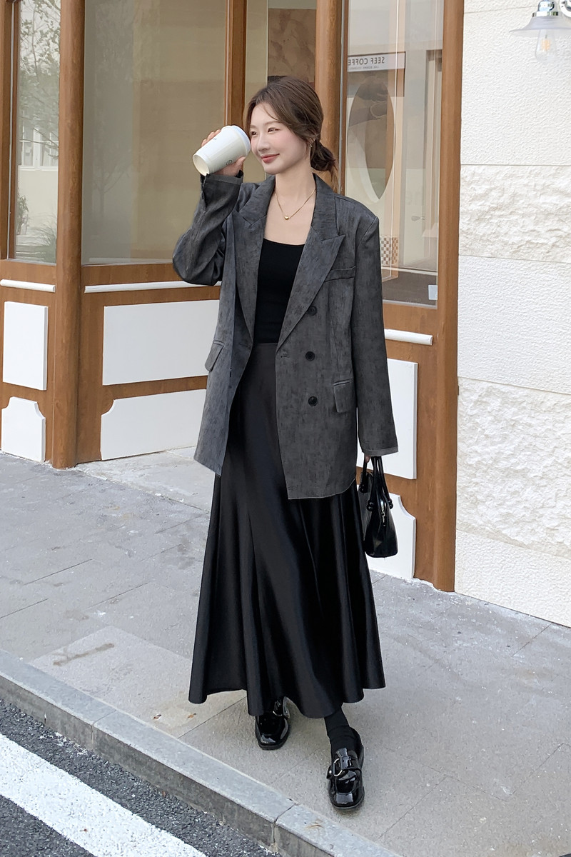 灰色西装外套两件套2025秋季高级感宽松休闲西服吊带裙时尚套装,女装套装/套裙,2C088
