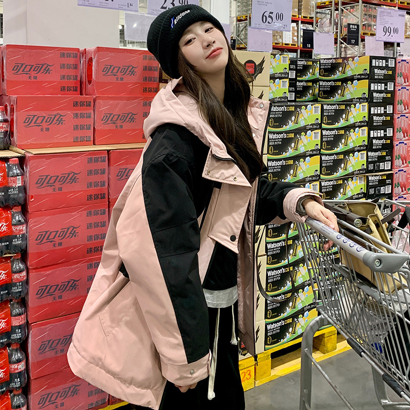 连帽工装冲锋衣加厚兔毛绒内里派克棉服3083P215K308,女装派克服,2C166