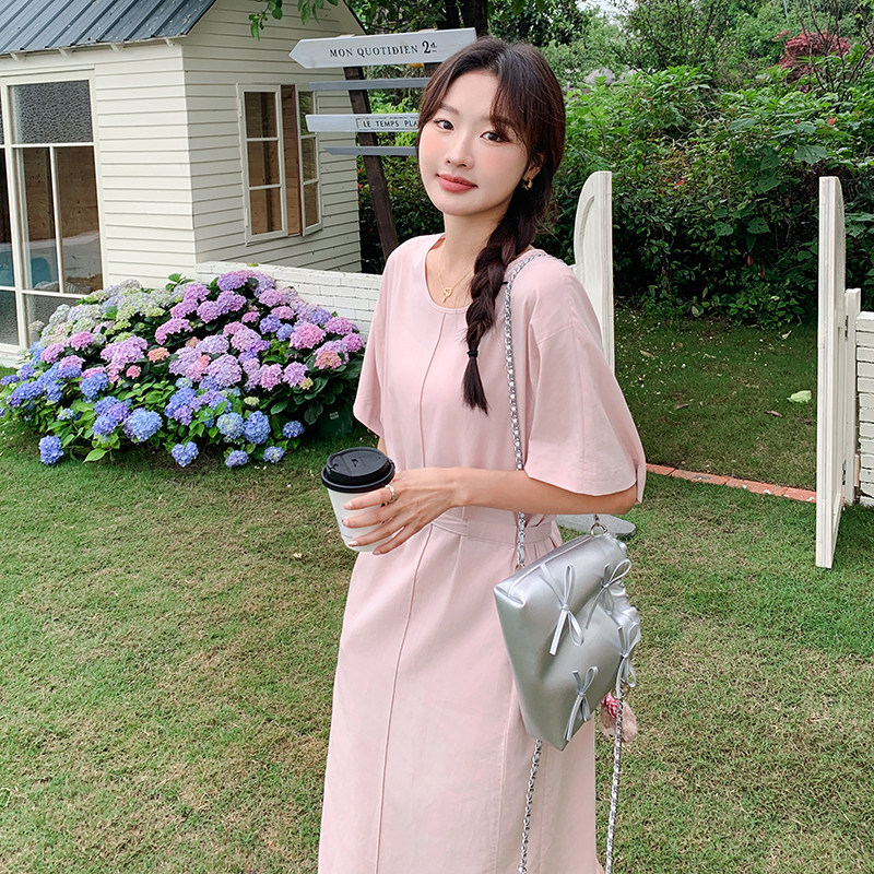 减龄洋气粉色牛仔衬衫裙女夏季2025新款简单大方气质超好看连衣裙,女装连衣裙,2C107