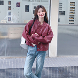 【现货】2026秋装短款安可拉红皮衣外套2C056-6813-P135控188，女装皮衣，2C056