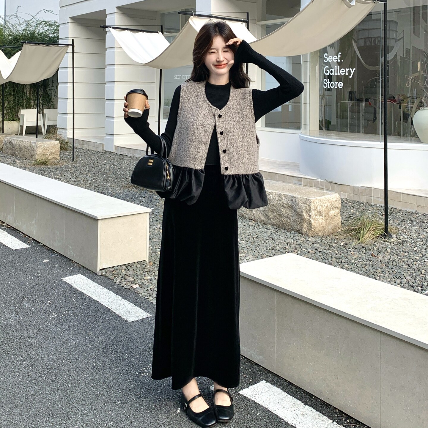 拼接马甲毛衣丝绒半身裙套装女春秋巨好看三件套流行爆款大方得体,女装套装/套裙,2C166