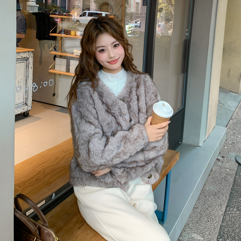 灰色皮毛一体外套女冬仿水貂毛皮草上衣毛毛2C353--709#P180K268,女装短外套,2C353