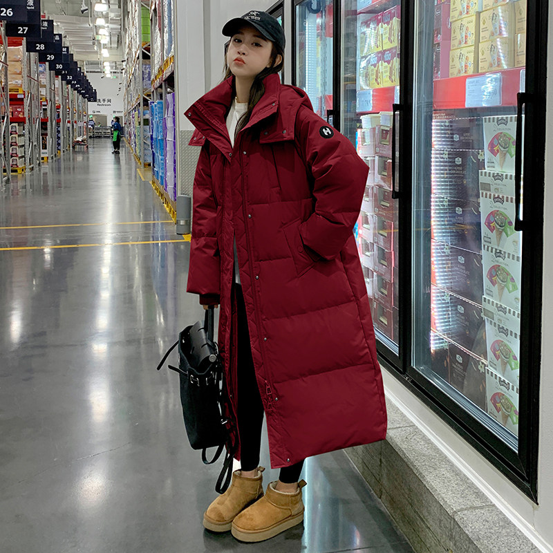 高级感灰色羽绒服女冬季新款学生加厚保暖90白鸭绒过膝长款外套图片