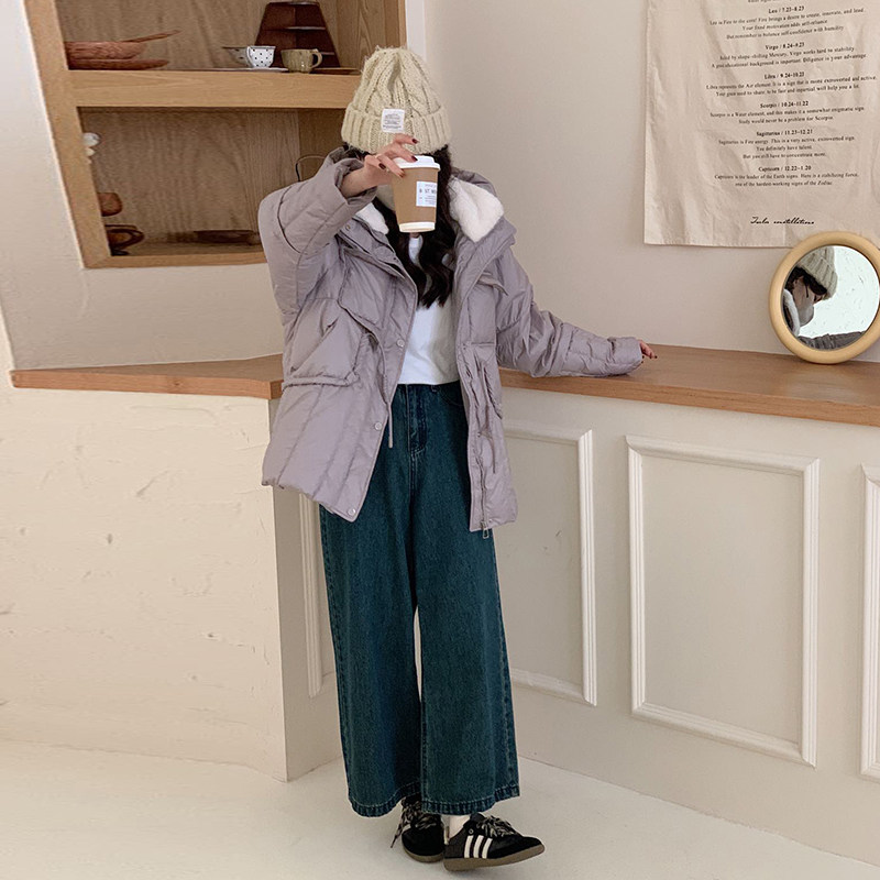现货~~！设计款拼色毛领连帽羽绒服P235,女装羽绒服,2C262
