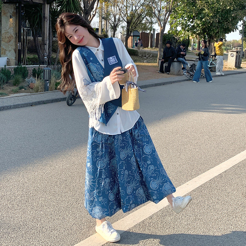 新品时尚马甲+衬衣+半身裙三件套A2522-P195K288,女装套装/套裙,2C073